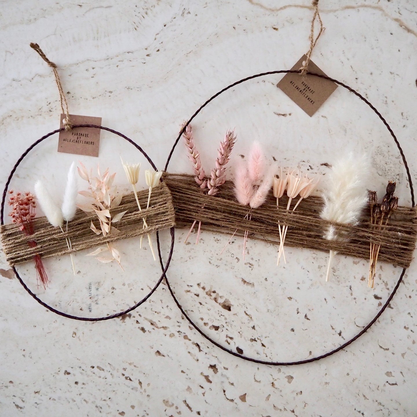 Dried Flower Wreath with Jute Cord | Pink