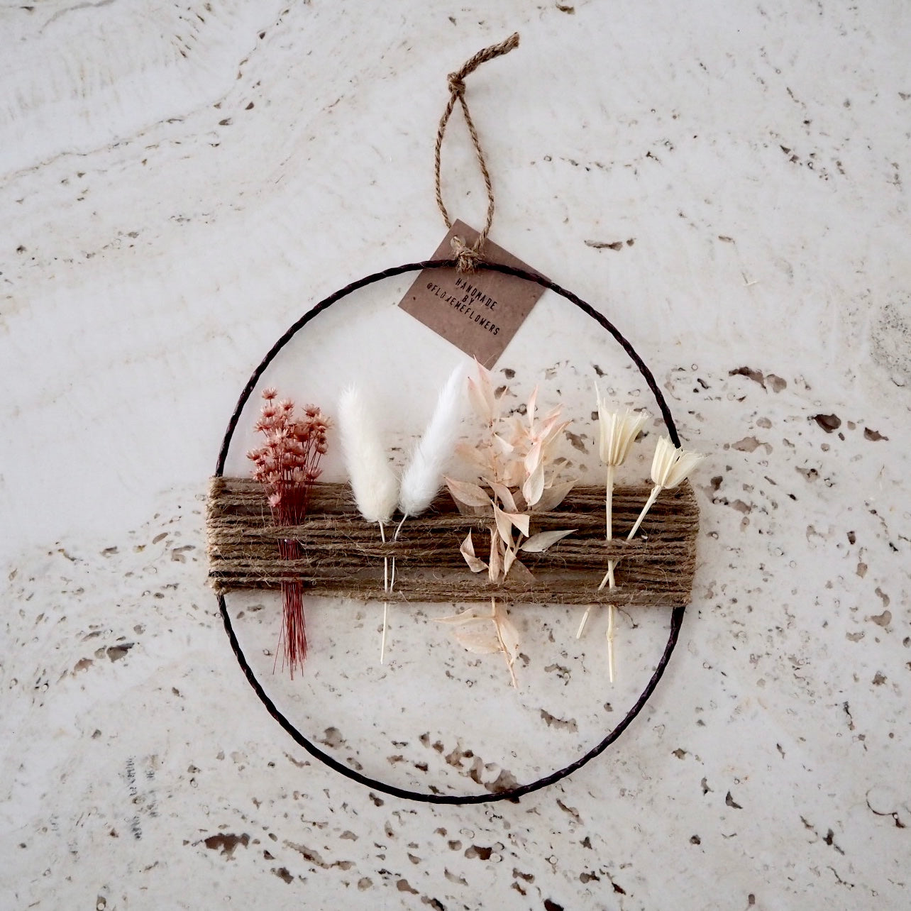 Dried Flower Wreath with Jute Cord | Pink