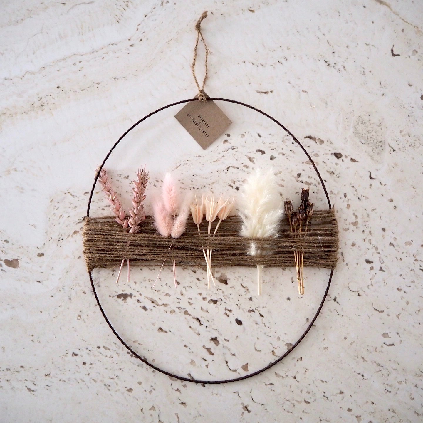 Dried Flower Wreath with Jute Cord | Pink